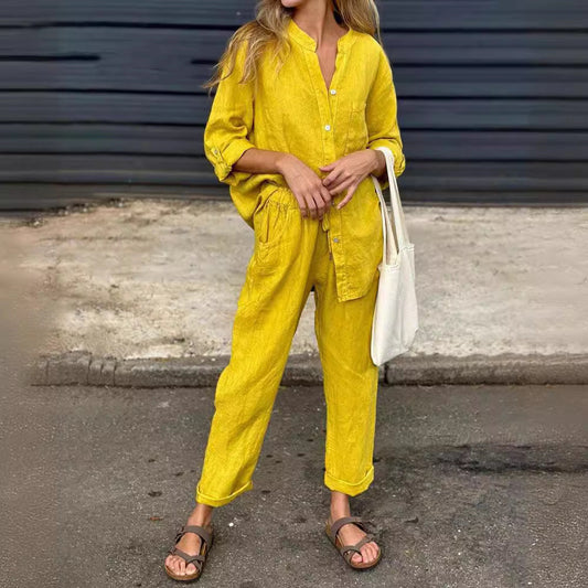 Chic Cotton Linen Set Greta  High Waist Trousers