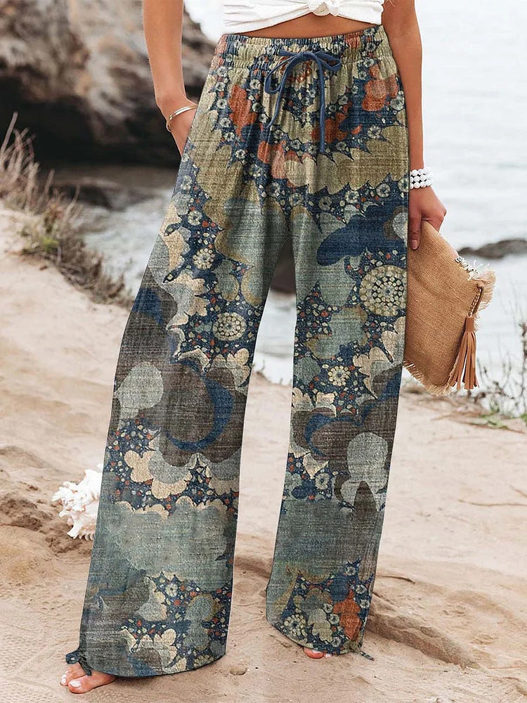 Boho Botanical Greta  Women's Wide-Leg Pants