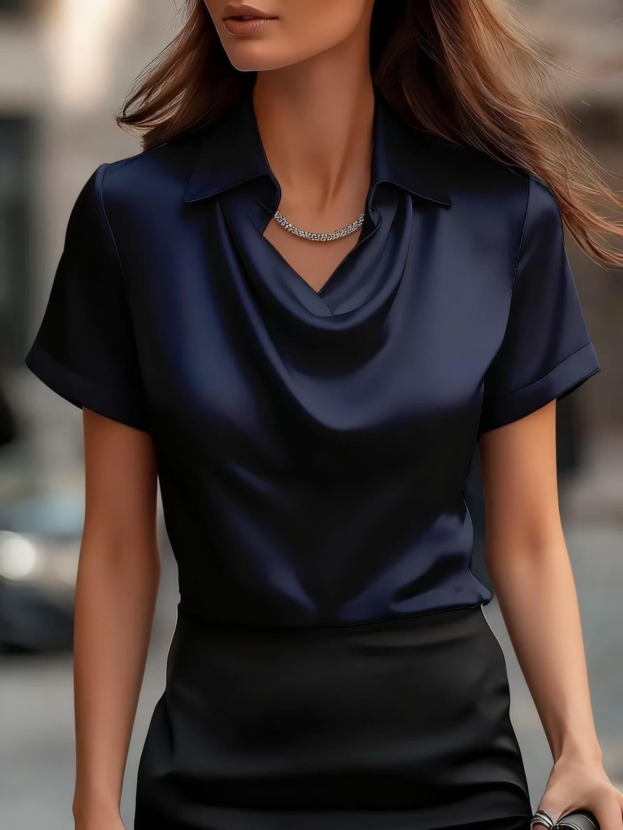 Chic Satin Boat-Neck Blouse by Greta 