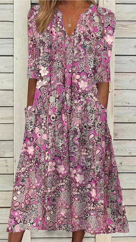 Boho Floral V Neck Dress Greta 
