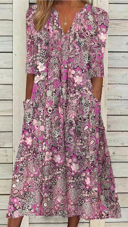 Boho Floral V Neck Dress Greta 