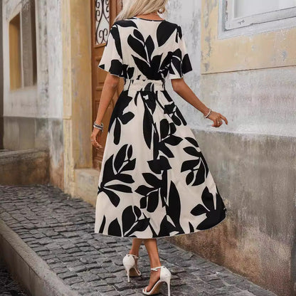 Elegant Crossneck Print Dress Greta 
