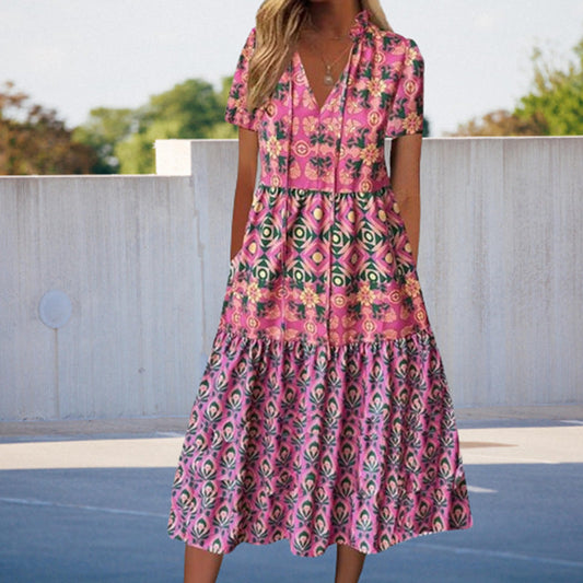 Vibrant Printed Greta  Summer Midi Dress