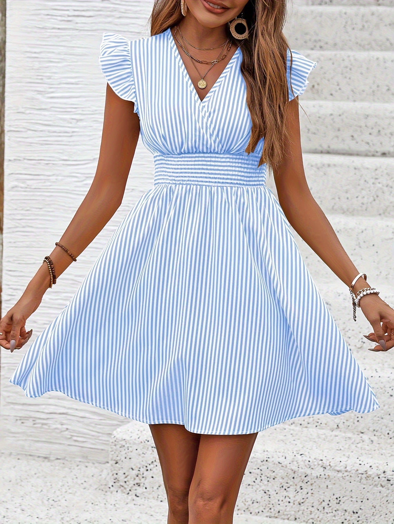 Chic Striped Greta  V-Neck Waist Dress