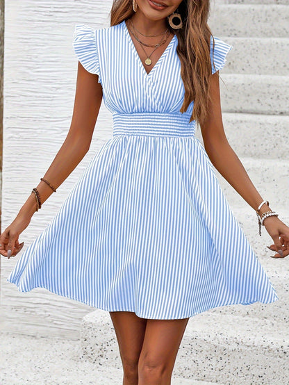 Chic Striped Greta  V-Neck Waist Dress