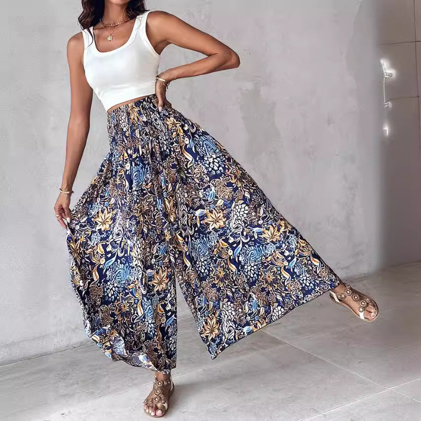 Retro Floral Wide-Leg Pants by Greta 