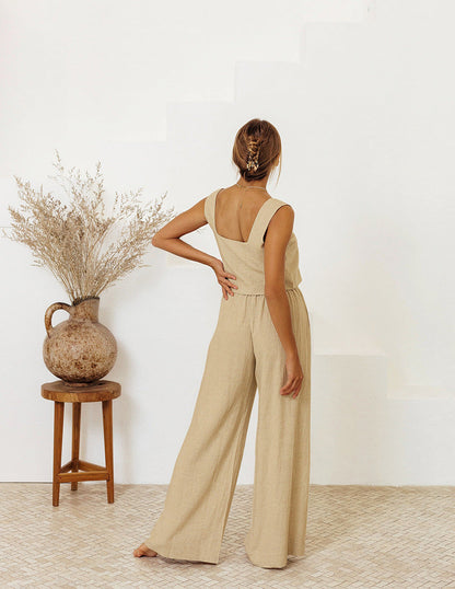 Relaxed Cotton Linen Vest Set by Greta 