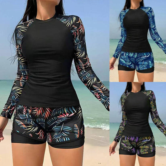 Leaf Print Greta  Long Sleeve Tankini Set