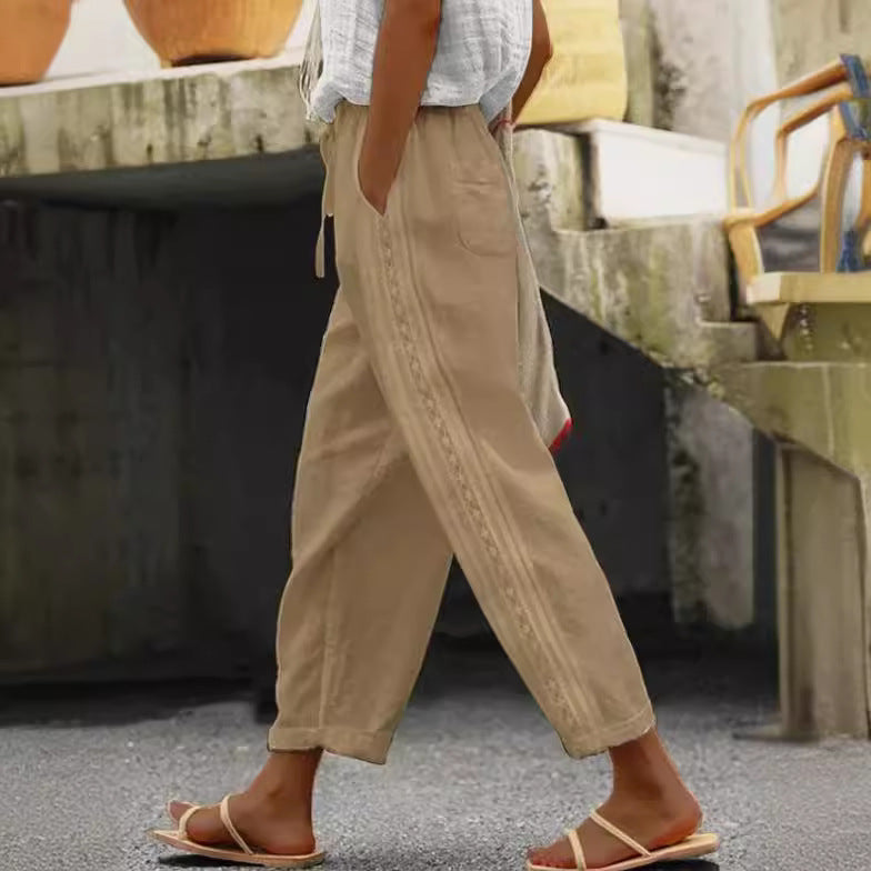 Elegant Cotton Linen Cropped Pants Greta 