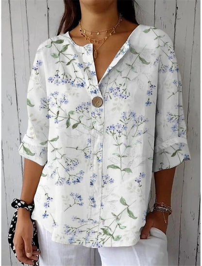 Floral Print Greta  Button V-Neck Casual Top