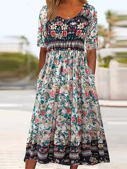 Boho Floral Greta  Summer Midi Dress
