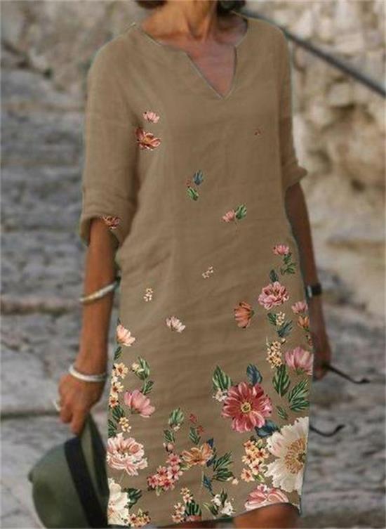 Floral Linen Short Sleeve Dress by Greta 