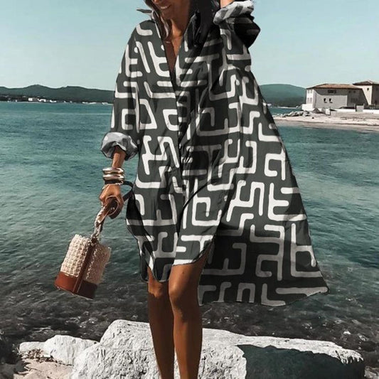 Geometric Print Greta  Plus Size Shirt Dress