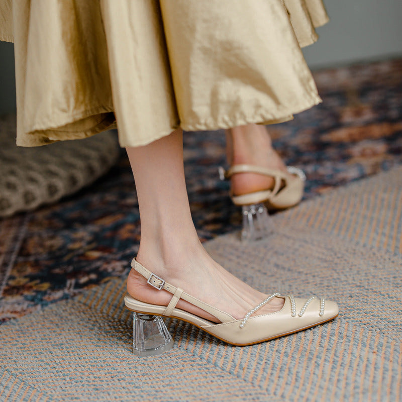Elegant Crystal Heel Sandals by Greta 