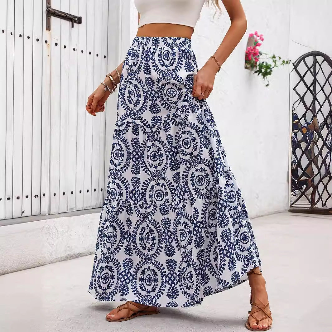 Blue Porcelain Print Greta  Swing Skirt