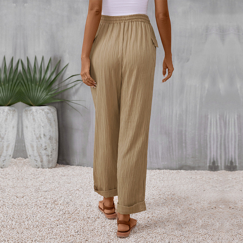 Pleated Khaki Straight Pants Greta 