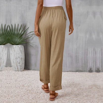 Pleated Khaki Straight Pants Greta 