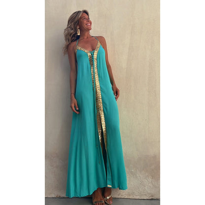 Elegant Lace-Up Halterneck Dress by Greta 