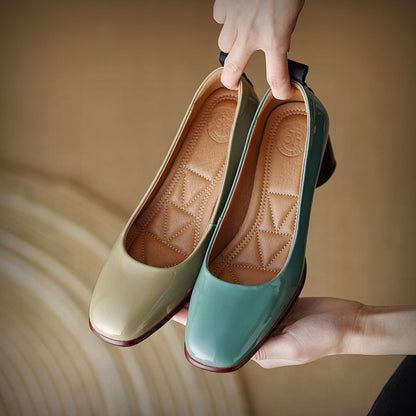 Elegant Leather Chunky Heels by Greta 