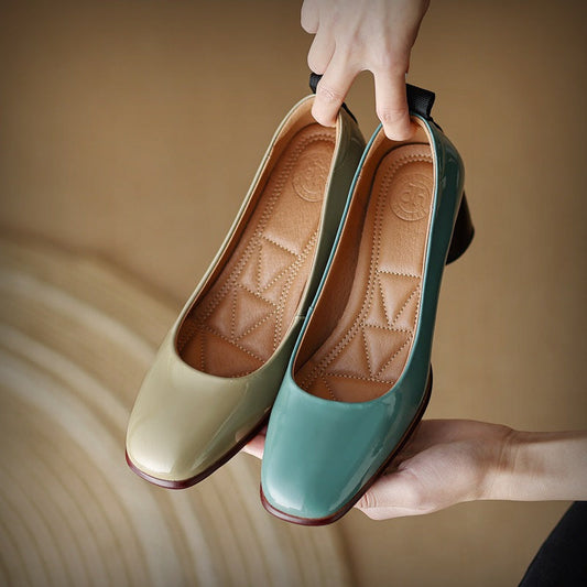 Elegant Leather Chunky Heels by Greta 