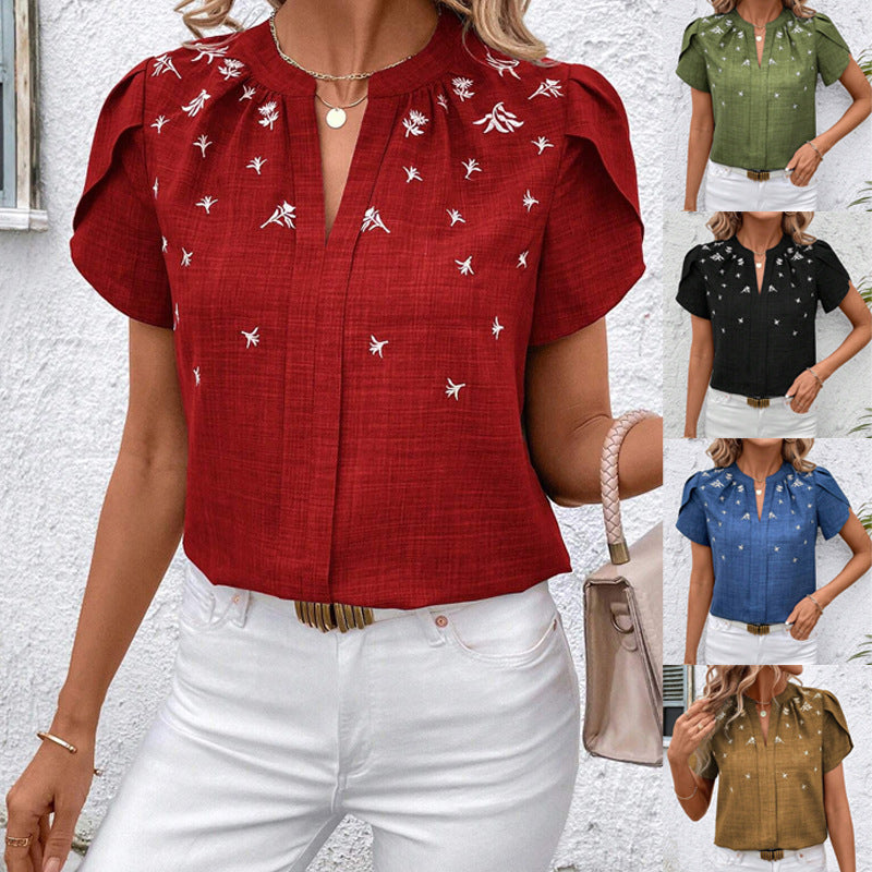 Chic Printed Blouse Greta  Shoulder Pleat Top