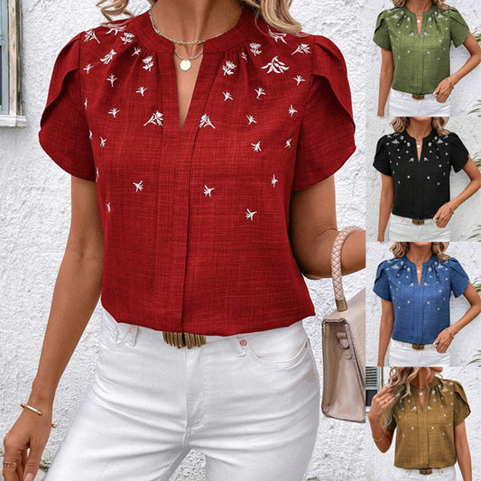 Chic Printed Blouse Greta  Shoulder Pleat Top