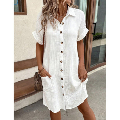 Chic Greta  Cotton Linen Shirt Dress