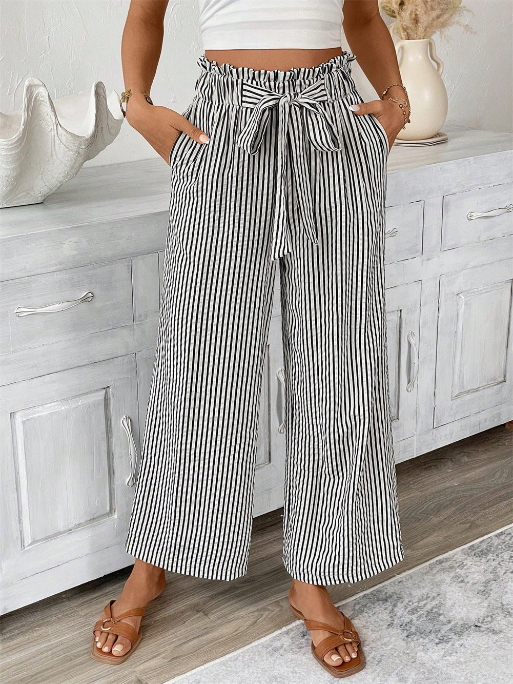 Striped Straight-Leg Pants by Greta 