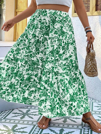 Floral Print Greta  Plus Size Maxi Skirt