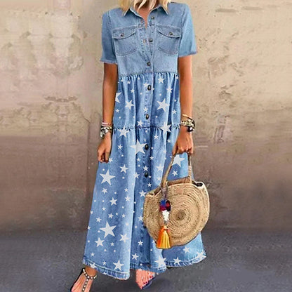 Boho Print Maxi Dress Greta  Summer Swing Skirt