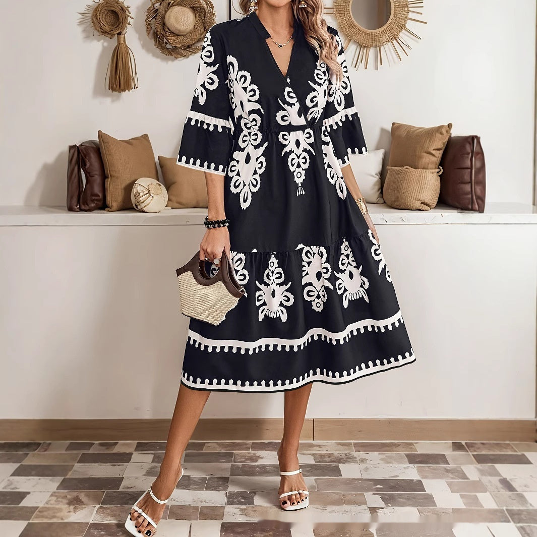 Boho Print V-Neck Dress Greta 
