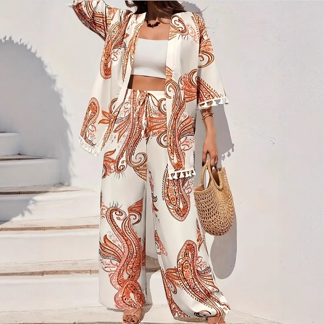 Chic Printed Greta  Cardigan Pants Set