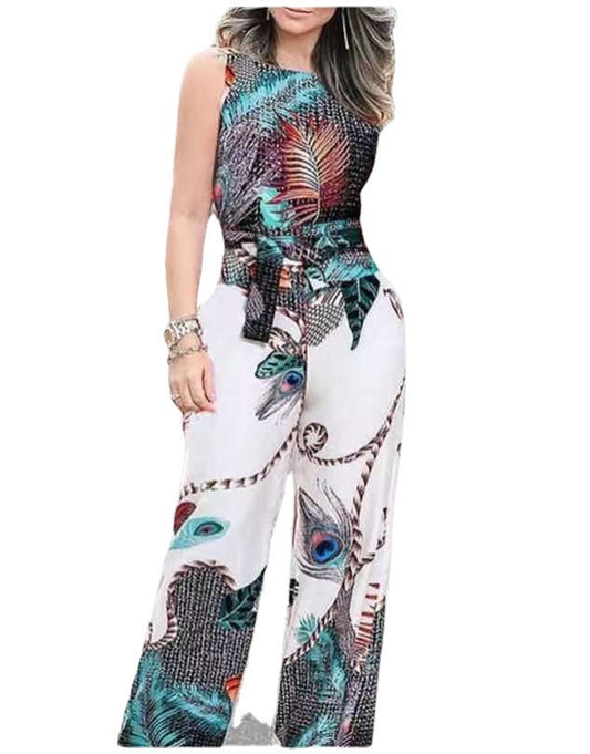 Retro Peacock Print Greta  Jumpsuit