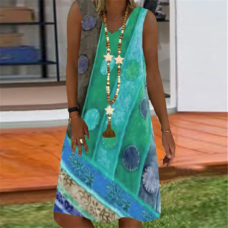 Vibrant Printed V-Neck Dress by Greta 