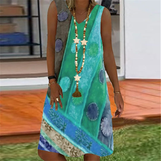 Vibrant Printed V-Neck Dress by Greta 