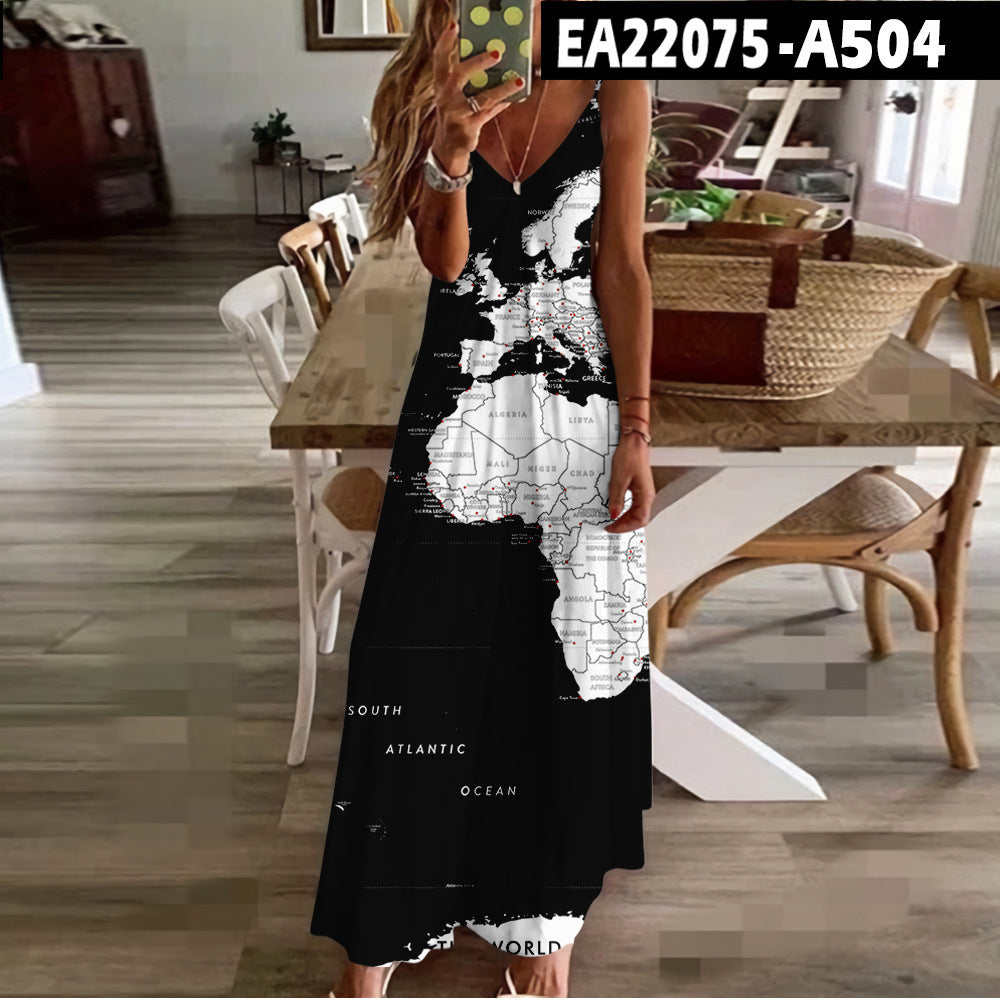 Chic Map Print Greta  High Waist Maxi Dress