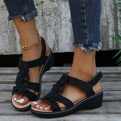 Floral Velcro Wedge Sandals by Greta 