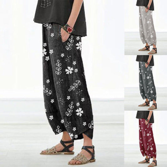 Floral Cotton Wide-Leg Pants by Greta 