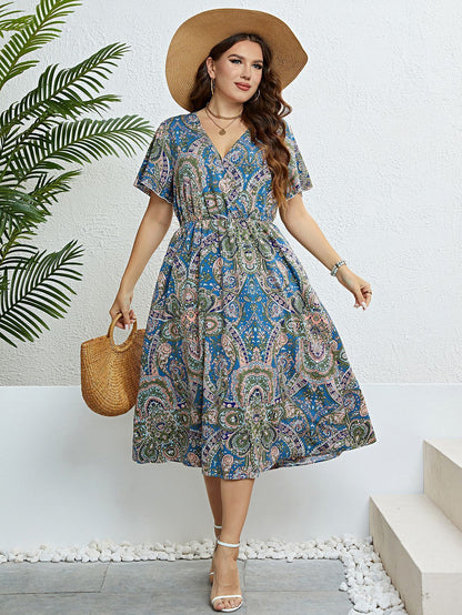 Retro Print Greta  V-Neck Summer Dress