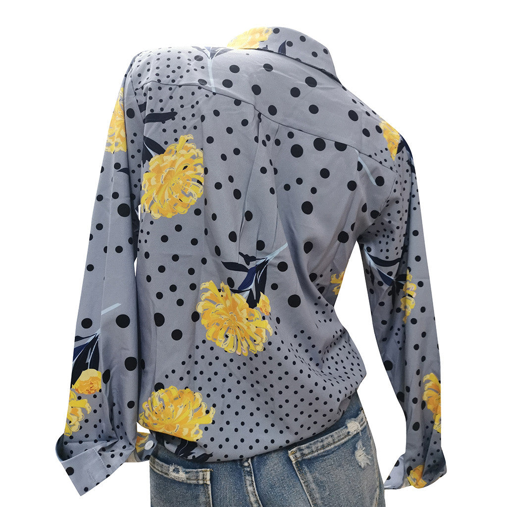 Chic Floral Dot Greta  V-Neck Fashion Top