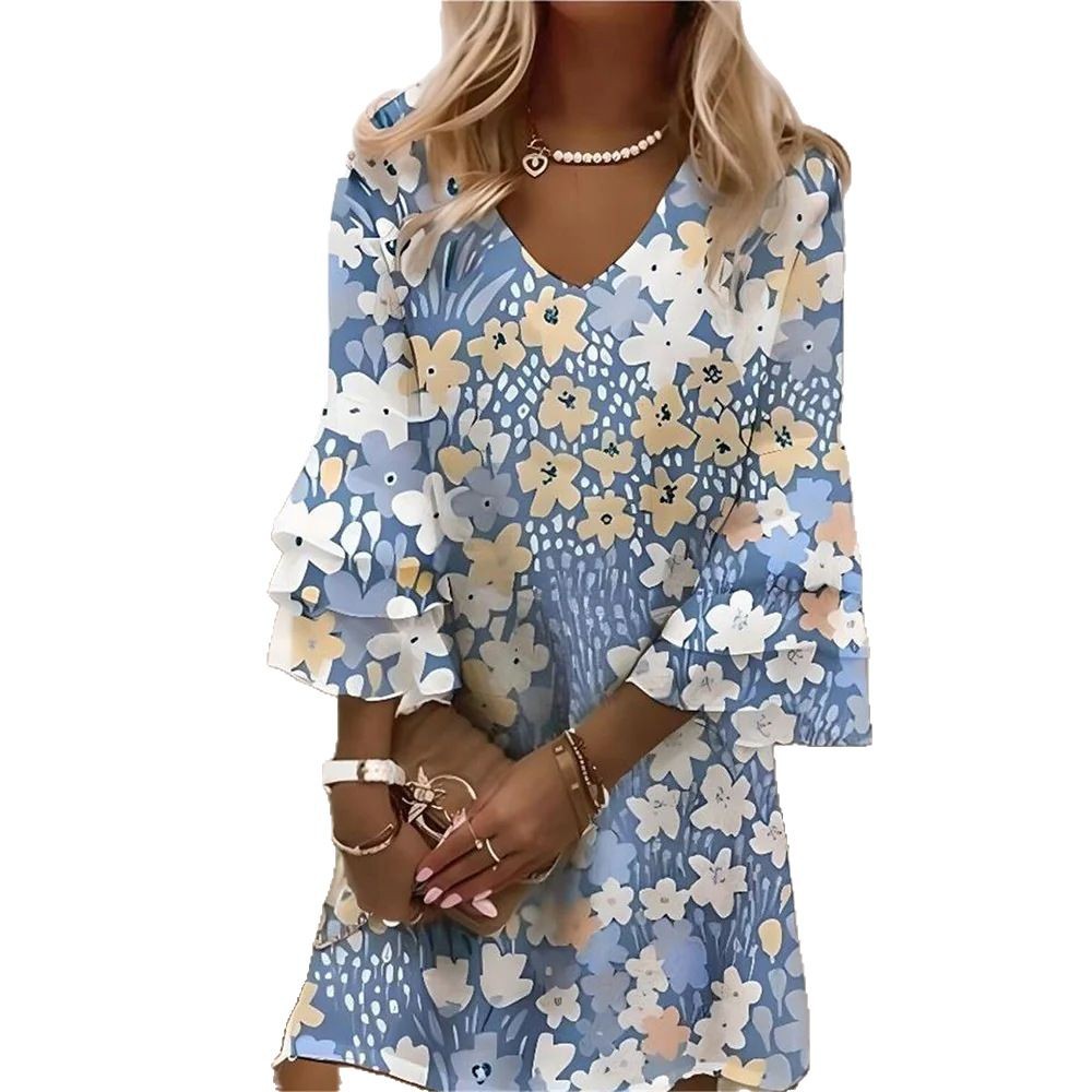 Floral Flared Sleeve Midi Dress by Greta 