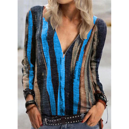 Vibrant Stripe Greta  V-Neck Zip Top