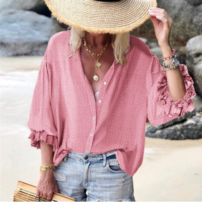 Chic Dot Button Down Blouse by Greta 