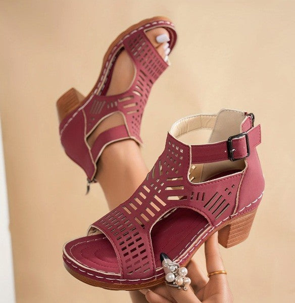 Chic Cutout Greta  Chunky Heel Sandals