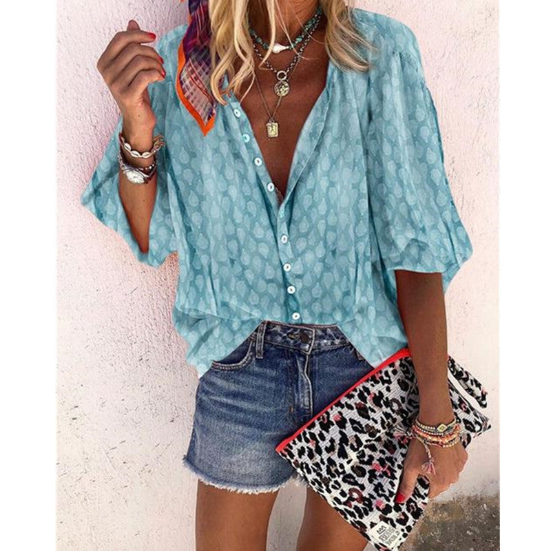 Chic Print Lantern Sleeve Shirt by Greta 