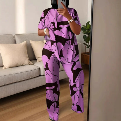 Plus Size Abstract Print Comfy Two-Piece Lounge Set by Greta