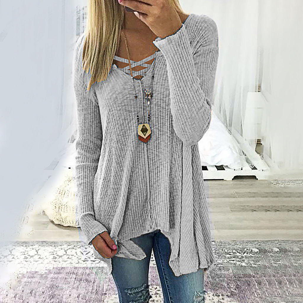 Elegant V-Neck Irregular Blouse by Greta 