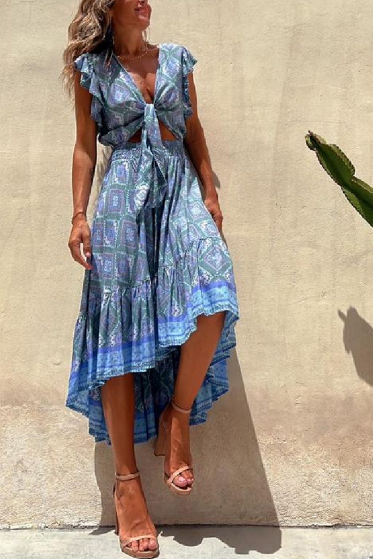 Boho Printed Greta  Flying Sleeve Maxi Dress