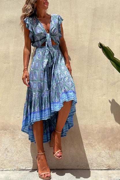 Boho Printed Greta  Flying Sleeve Maxi Dress