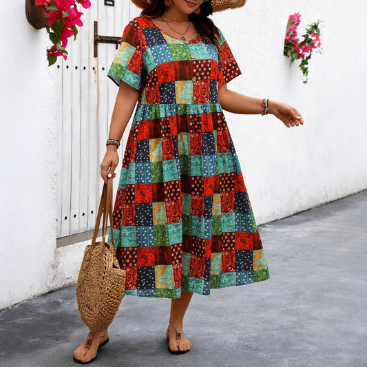 Vibrant Patchwork Greta  Summer Maxi Dress